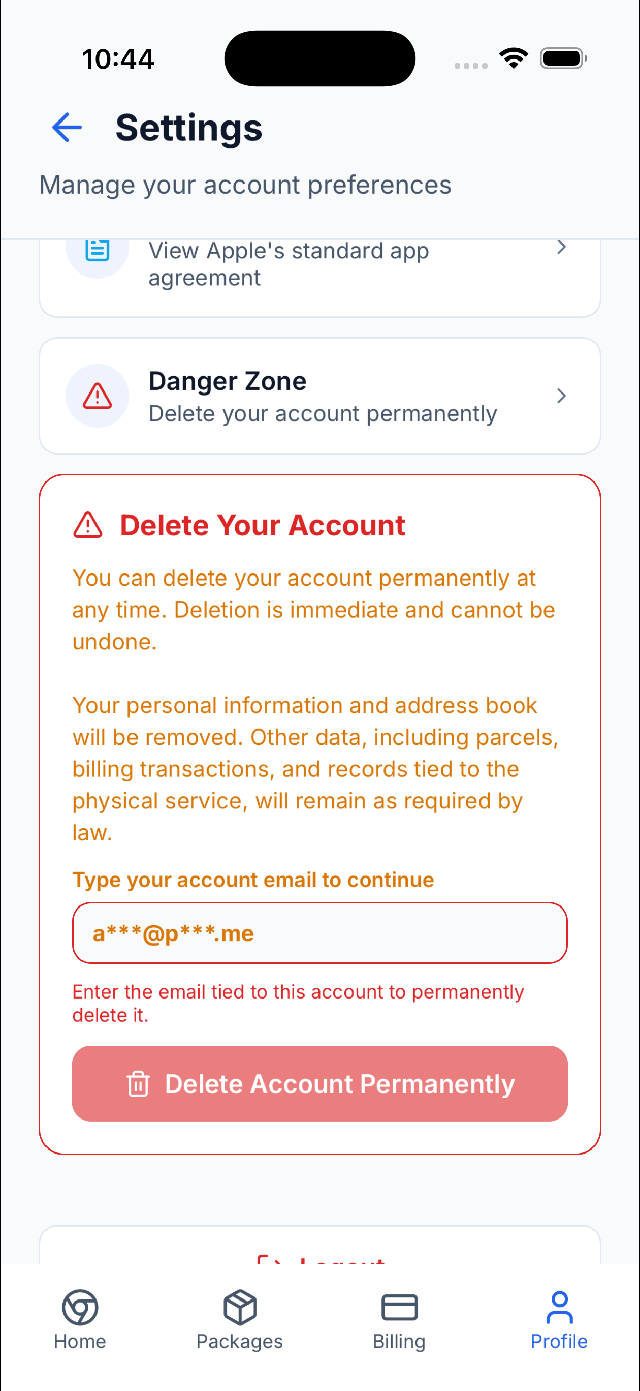 Confirm delete screen